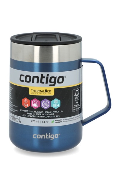 Contigo Contigo Insulated Stainless Steel Thermal Mug with Splash-Proof Lid, Blue and Silver, 420 ml