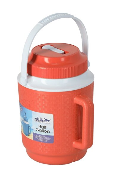 Cosmoplast Top and side handle to keep cool. Red and white 2.1L plastic water cooler.