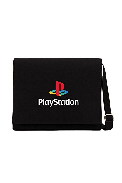 CrowsGate Geantă Messenger din pânză cu logo Playstation alb negru