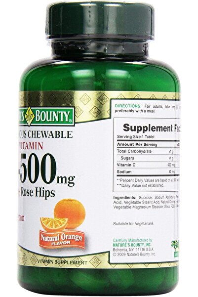 Nature's Bounty Chewable Vitamin C Tablets With Rose Hips, 500 Mg