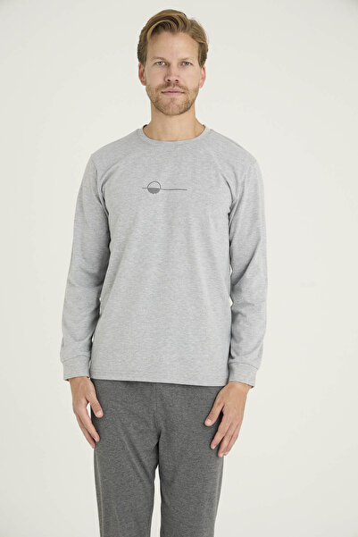 KLY Men's O-Neck Ribbed 95% Cotton Pajama Set with Stylish Design