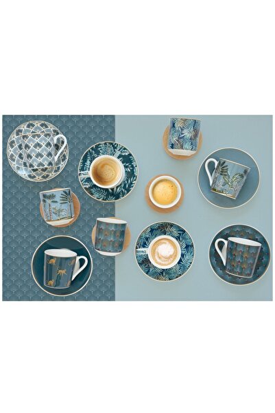 Generic 12-Piece Durable Jungle Design Coffee Cup and Saucer Set, Multicolor