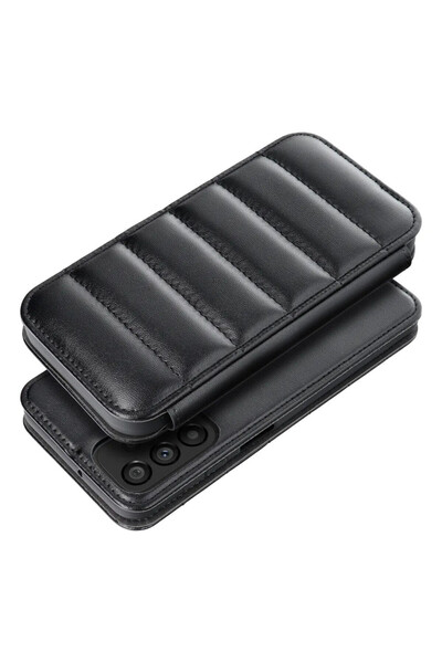 Optim Solution Husa Flip Puffer pentru Samsung Galaxy S21 FE, TPU (outside) + PU (inside), Functie de stand, Negru