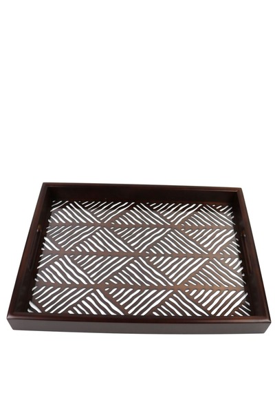 Bien Servi Bayan Serve Rectangular Wooden Serving Tray in Black and White 220563B-L