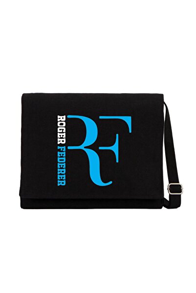 CrowsGate Geantă Messenger din pânză neagră cu logo-ul Roger F. Blue