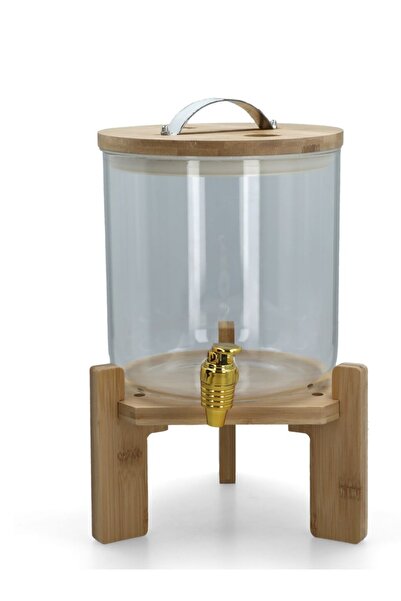 Bien Servi موزع مشروبات زجاجي أنيق مكون من قطعتين من بيان سيرفي مع حامل شفاف وبني 5 لتر