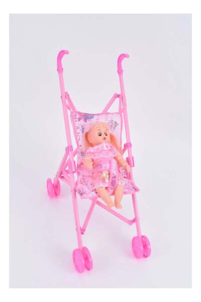 Fun Moment دمية طفل قابلة للطي والحمل مع عربة أطفال