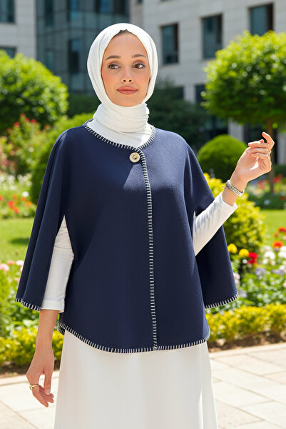 Genel Markalar Tek Düğmeli Kaşe Panço 0018 - LACİVERT