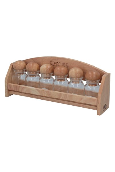 Billi 7-piece spice bottles with holder in beige and clear