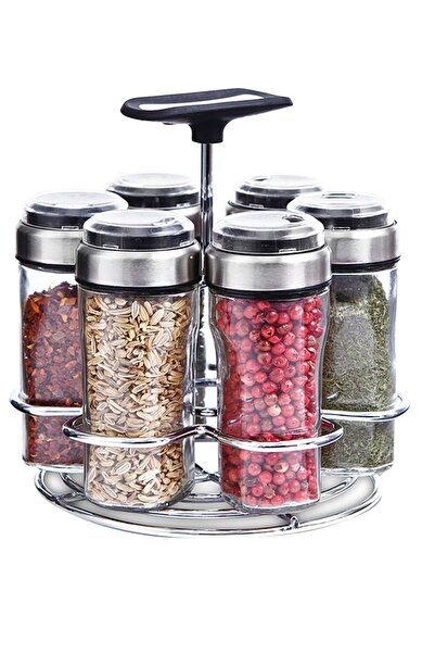 Elemental Kitchen طقم برطمانات توابل توابل مكونة من 7 قطع مع حامل شفاف وفضي 80 مل