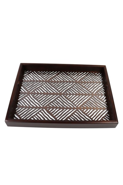 Bien Servi Black and White Rectangular Wooden Serving Tray 220563B-L