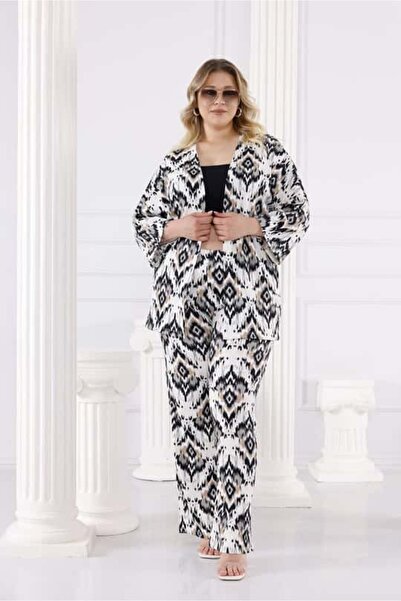 SCZ Etnik Desenli Siyah-Beyaz İkili Takım