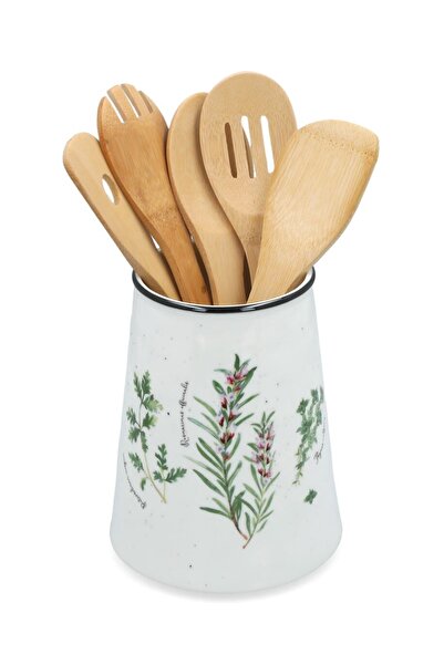 Generic حامل بورسلين أنيق مكون من 6 قطع مع أداة من الخيزران متعدد الألوان 15 x 19 سم