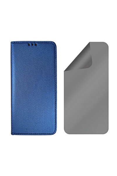 Optim Solution Set Husa Flip si Folie Silicon Privacy pentru Honor Magic 5 Pro, Texture Design, Albastru