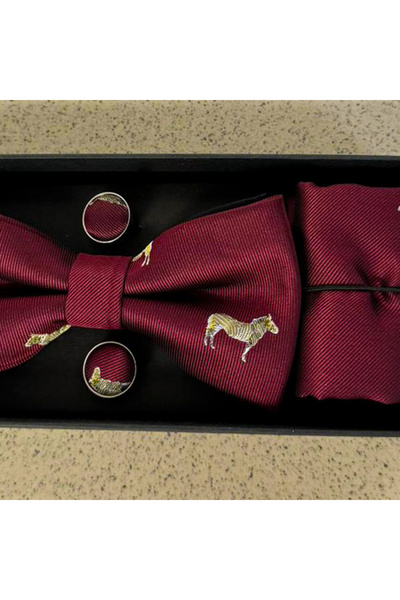 velve Elegant 3-piece set for men, bow tie, cufflinks and fabric handkerchief, burgundy