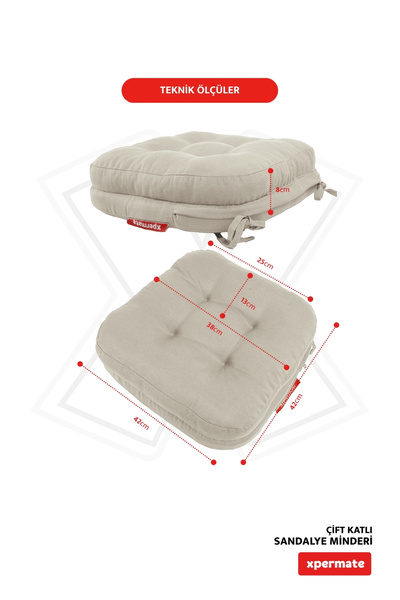 XPERMATE 4'lü Çift Kat Sandalye Minderi Fermuarlı Yıkanabilir Kılıf Su ve Yağ İtici42x42x8 Bej