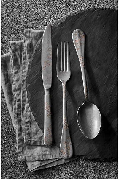 Narin Baget Serisi - Retro - Yaprak Desen - 42 Parça Çatal Kaşık Bıçak Takımı