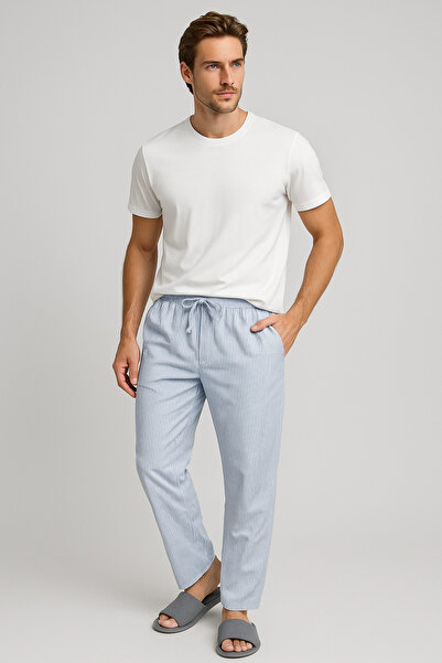 Rich Ανδρικό σετ πιτζάμες με ρίγες μπλε από 100% βαμβάκι με τσάντα