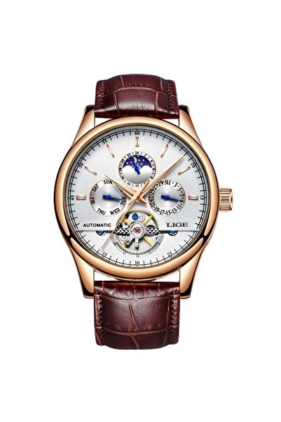 Lige Ανδρικό Μηχανικό Αυτόματο Ρολόι με Καφέ Δερμάτινο Λουράκι και Μηχανισμό ...