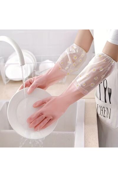 ARVALE Latex Long Gloves – Waterproof Transparent Design Gloves for Household, Dishwashing, Bathroom Cleaning