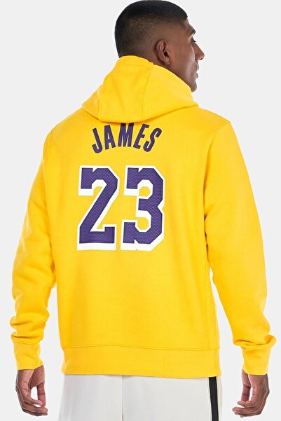 Nike NBA Los Angeles Lakers Club Pullover Hoodie Erkek Kapüşonlu Basketbol Sweatshirt Sarı