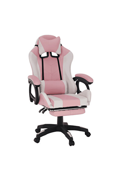 DacEnergy Scaun de birou/joc cu iluminare LED RGB, roz/alb, JOVELA