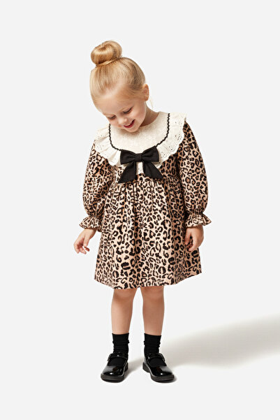 Baby Animals Рокля за момиченце Рокля за момиченце Леопард Рожден ден Сватба Специални поводи Рокля с дълъг ръкав и подплата