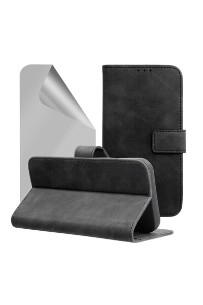 Optim Solution Set Husa Flip Vegana si Folie Silicon pentru Samsung Galaxy S2...