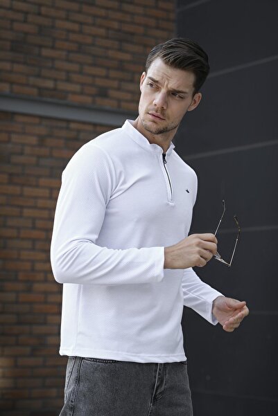 Oksit Tricou pentru bărbați Jakbo, cu fermoar, cu guler înalt, cu model de fagure