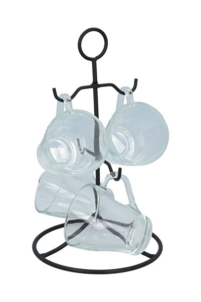 Bien Servi طقم أكواب زجاجية مقاومة للحرارة مكون من 5 قطع مع حامل شفاف وأسود