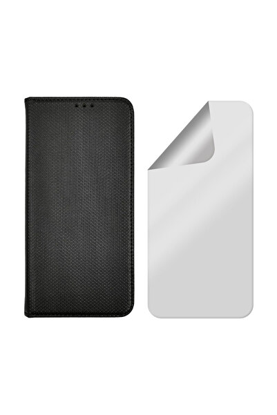 Optim Solution Set Husa Flip si Folie Silicon Clear pentru Htc 10 Lifestyle, Texture Design, Negru