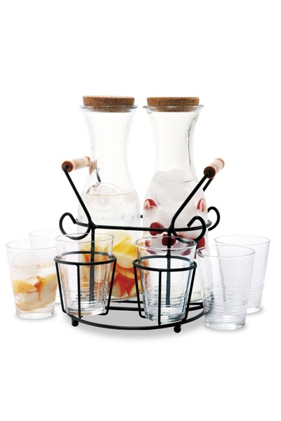 Bien Servi طقم مشروبات مصنوع من مادة زجاجية متينة مكونة من 9 قطع مع حامل