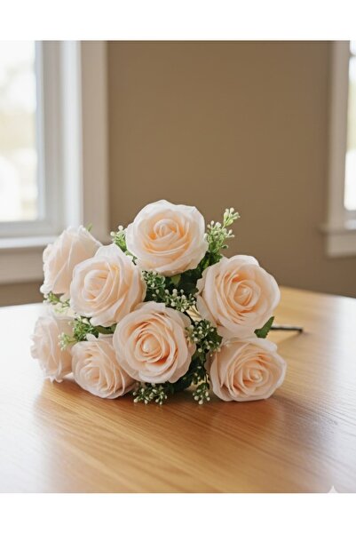 YAPAY ÇİÇEK DERYASI SOMON RENGİ 50 CM 10 KAFALI ZERAFET GÜLÜ dekor saksı masa üstü süsü