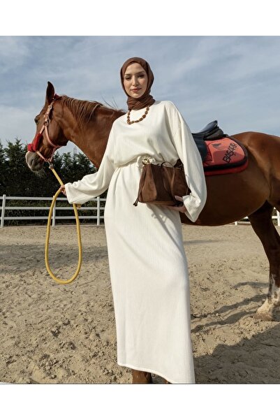 Bersi Butik Belt Detailed Hijab Knitwear Dress