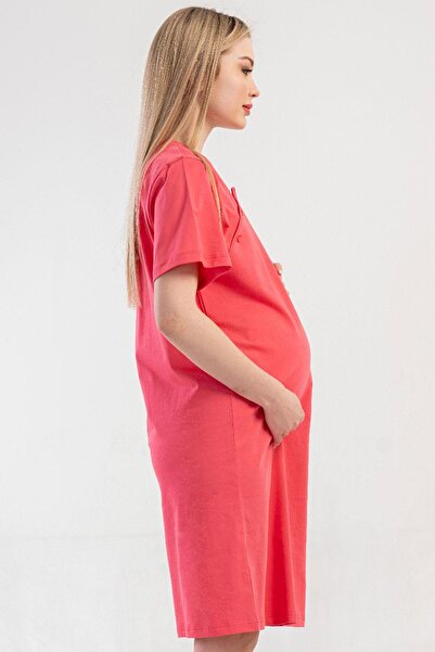 VİENETTA Women's Fuchsia Color Short Sleeve Maternity Tunic C8T2N1014