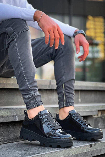 Zerenyus Zrn-056 Tractor Sole Black Patent Leather Casual Sports Shoes