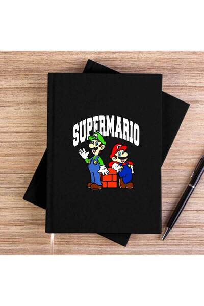 CrowsGate Super Mario Black Unlined Canvas Notebook