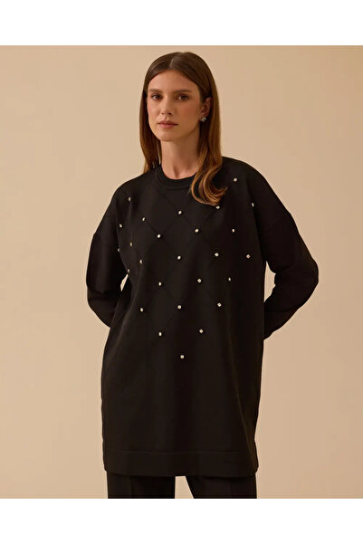 SEÇİL TAŞ DETAYLI UZUN TRİKO TUNİK