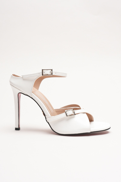 Ayakkabı Ateşi Women's Double Strap Design Heeled Shoes Liona White Patent Leather