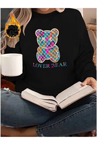 WOODROFFE Γυναικείο πολύχρωμο χαριτωμένο φούτερ με στάμπα 'LOVER BEAR' με λαι...