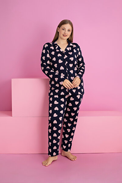 rindahomewear Women's Plus Size Milan Knitted Long Sleeve Women's Buttoned Pajama Set