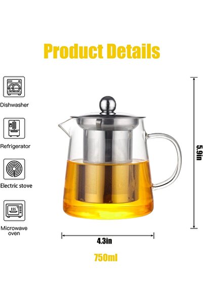 TAPIT Glass Tea Pot, Borosilicate Glass Tea Kettle for Loose Leaf Tea, Transparent Teapot with Stain