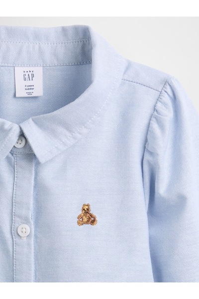 GAP Kız Bebek Açık Mavi Tiered Oxford Gömlek Elbise
