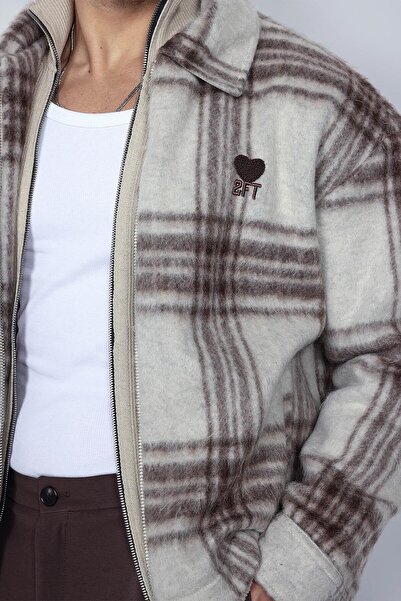 ablukaonline Мъжка широка карирана яке с цип в бежово