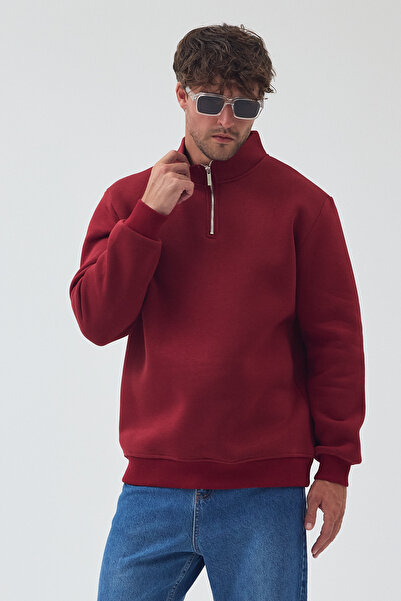By Caspita Fashion Φούτερ με μισό φερμουάρ Lenithra Basic Claret Red Unisex