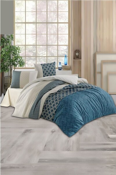 Kristal By Taç Crystal Patterned 4 Season Quilted Double Quilt Cover Set Blue