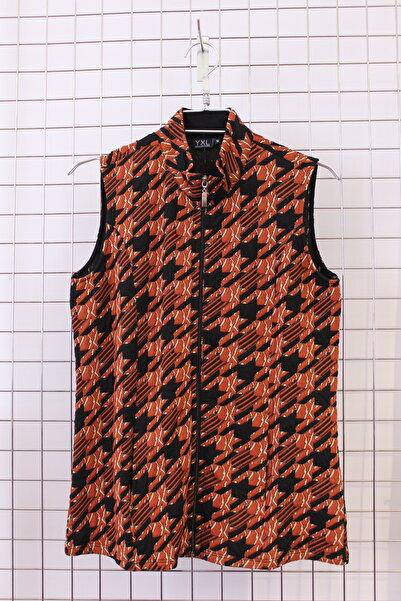 YXL COLLECTION Women's Plus Size 3D Houndstooth Patterned Vest Cardigan with Cup Pockets and Zipper