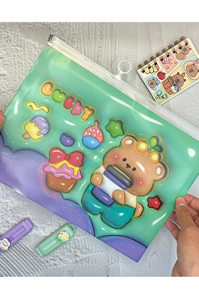 ZeCo Collection Teddy Bear Transparent Single Compartment A4 Zippered File Folder / Document File/Organizer Folder