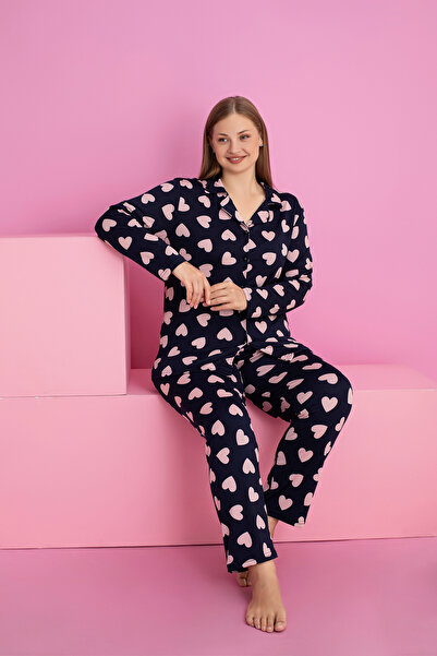 rindahomewear Women's Plus Size Milan Knitted Long Sleeve Women's Buttoned Pajama Set