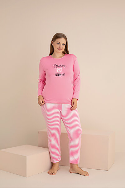 rindahomewear Women's Plus Size Milan Knitted Long Sleeve Embroidered Women's Pajama Set